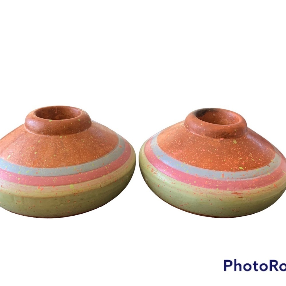 Southwest Pottery pair of Candle holders. 3” wide
